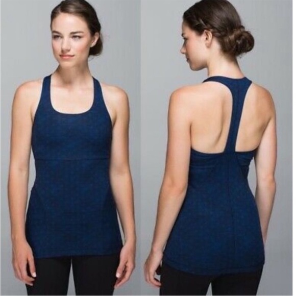 Lululemon Power Up Tank II Sashico Star Inkwell Rugged Blue Black Sz 12 - Picture 2 of 15